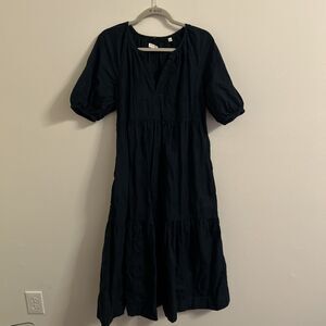 Billy Reid 100% Cotton Puff Sleeve Tiered Midi Dress Black Women’s Small